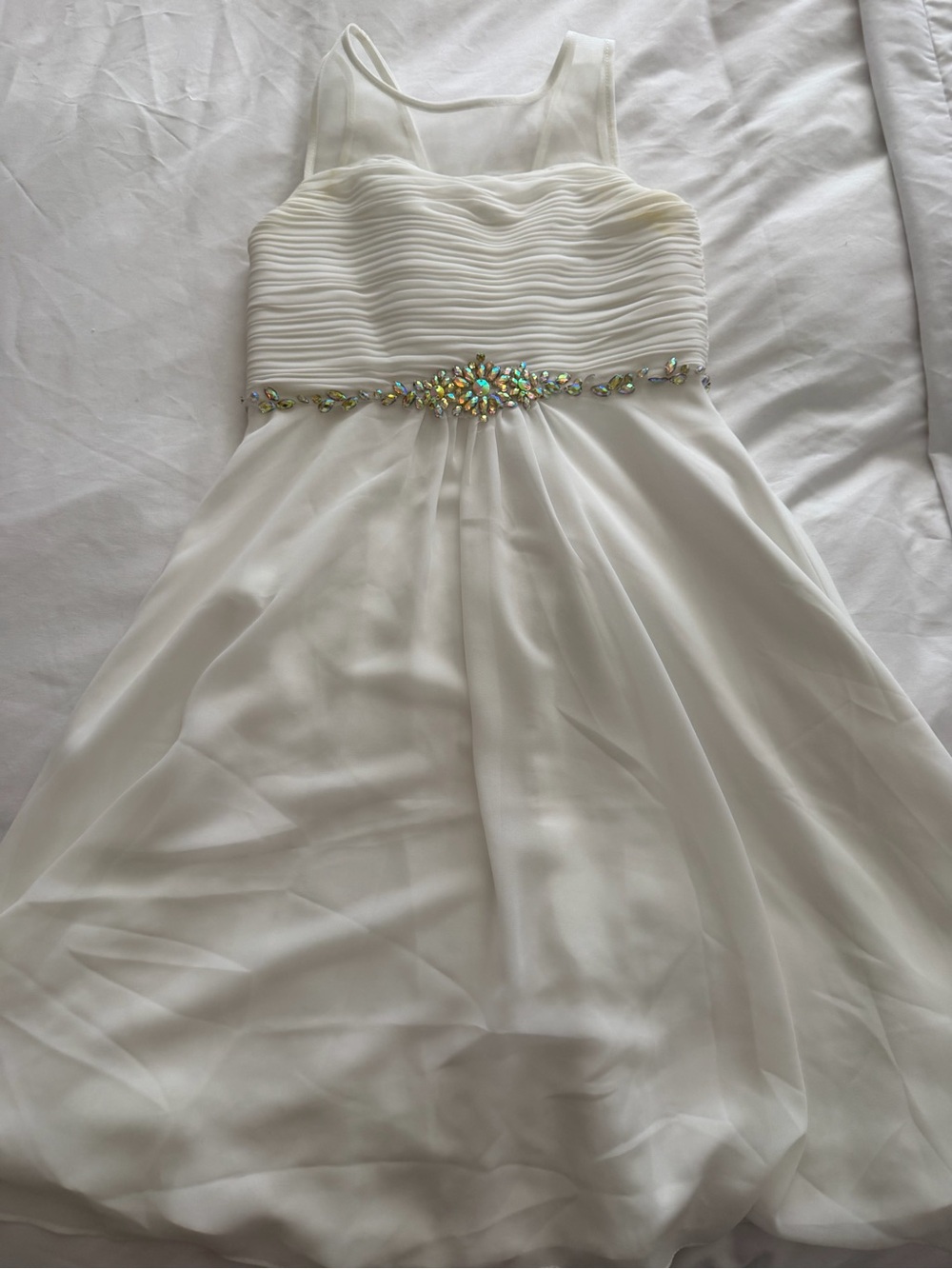 White Chiffon Girls Formal Dress with Jeweled Waist